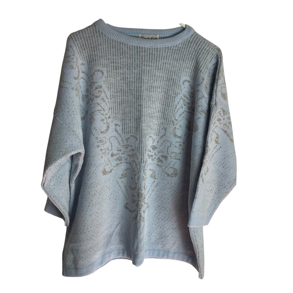 Vintage South Knit Womens Sweater Size XL Blue Intarsia Knit Crewneck USA Made